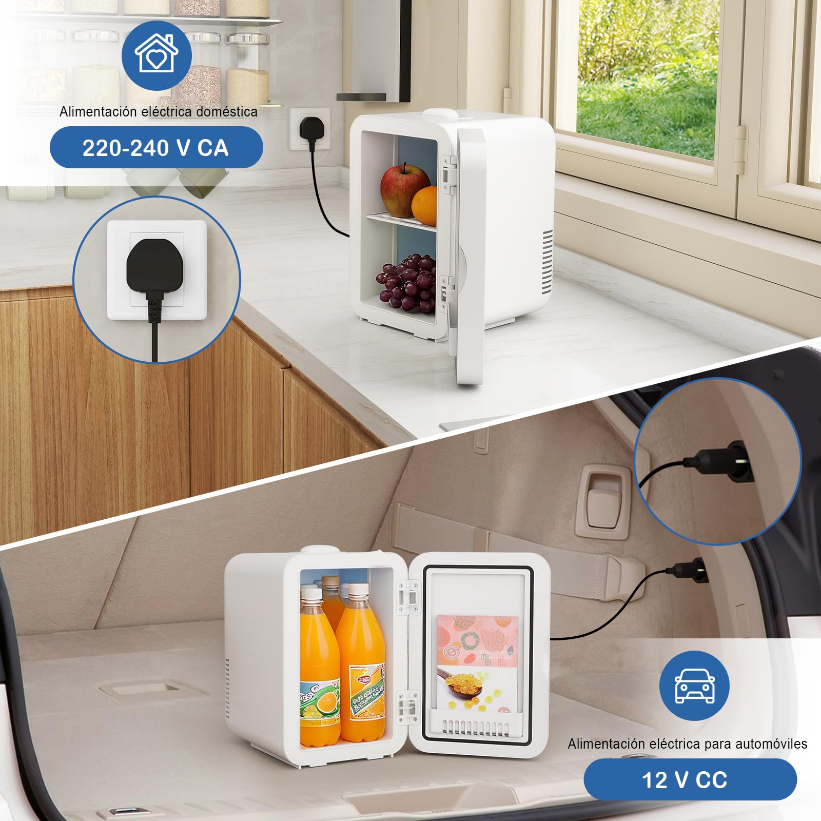 YU YUSING Mini Nevera 8L con Espejo LED, Frigorificos Pequeños Cosmética | mini frigorifico, Función Frío y Calor, Nevera Pequeña Portatil 12V/220V para Habitacion Coche Oficina Dormitorio, 8L, Blanco