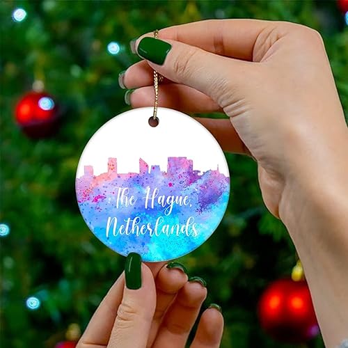 Vista 20 de Two-Side Printed Netherlands-Rotterdam Ceramic Christmas Ornament, Novelty for Family Friends Kids, Colorful City Painting Christmas Keepsake