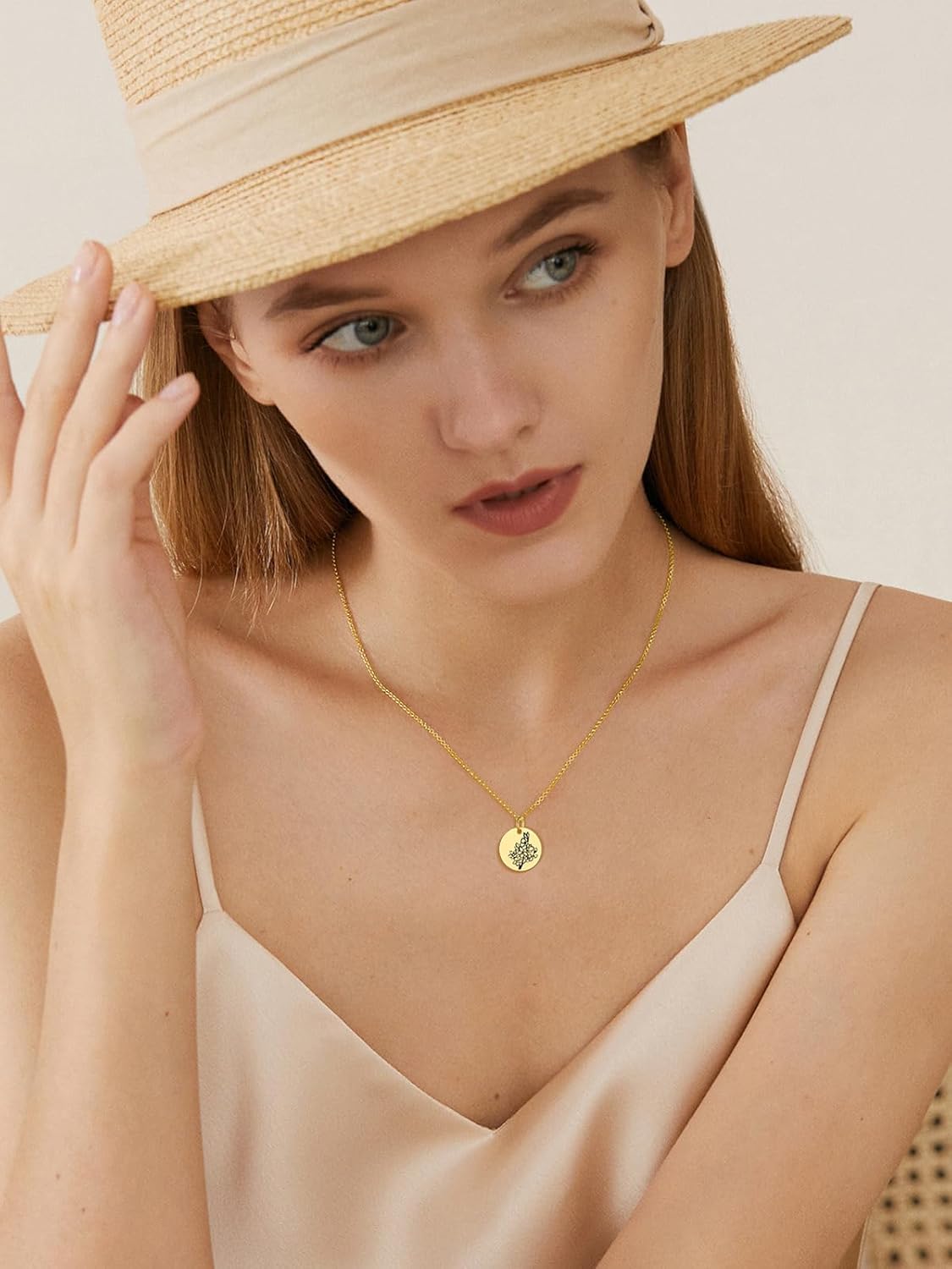 FindChic Birth Flower Disc Necklaces for Women with Birthstone Stainless Steel/Gold Plated/Sterling Silver Jan. to Dec. Guardian Month Floral Pendant Custom Engraved Dainty Jewelry + Gift Box