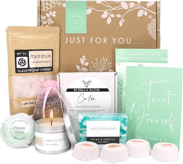 PAMPER & TREAT Gift Hampers For Women - All Occasion Gifts for Her Handmade in the UK by 6 Small Businesses: Shower Steamers, Candle, Bath Bomb & More - Best Gift Ideas for Women by Luxe England