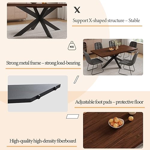 Miniatura 4 de ZckyCine Juego de mesa de comedor expandible para 6-8 personas, mesa de cocina rectangular moderna, extensible de 63 a 79 pulgadas, acabado de