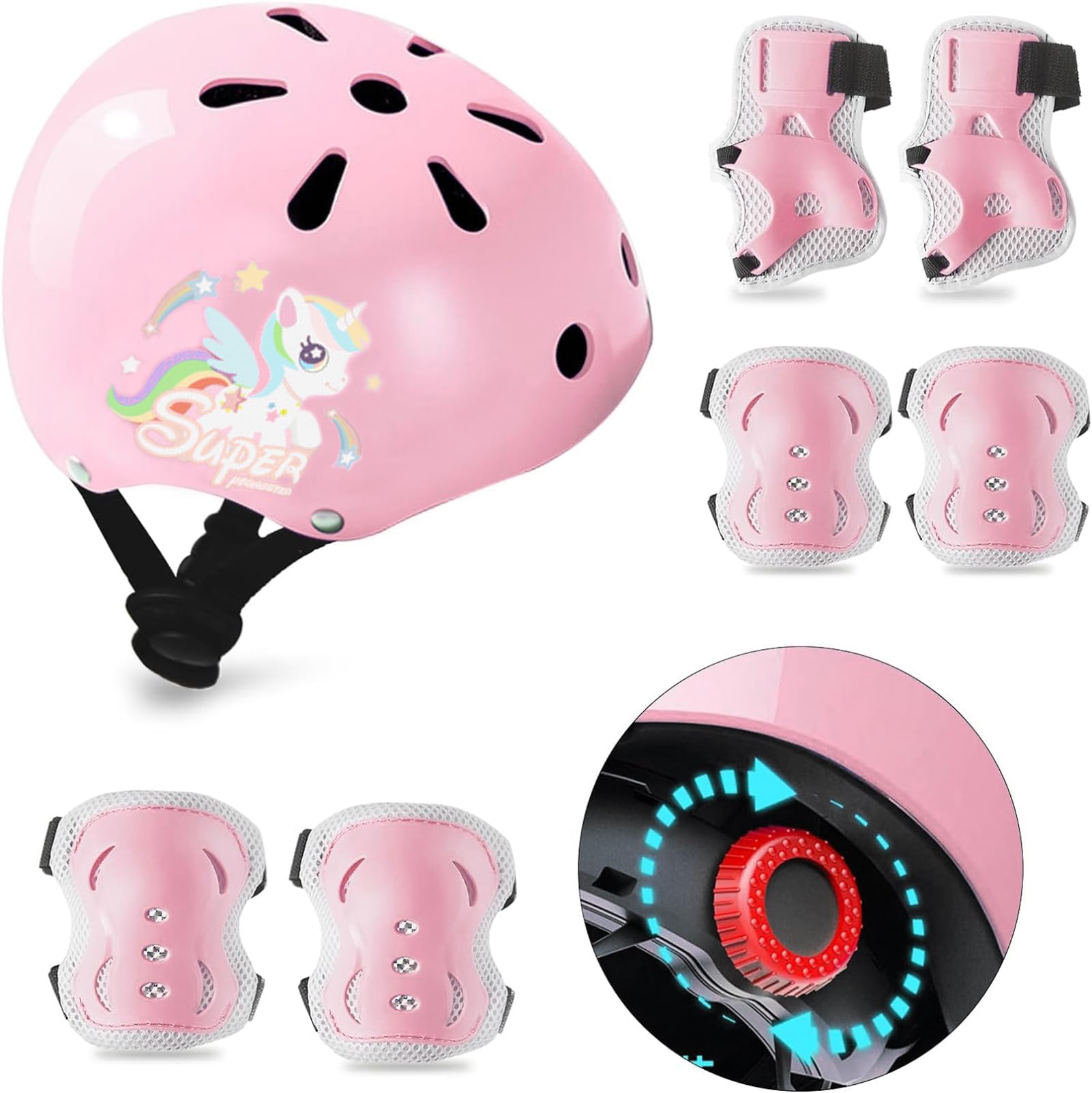 SOOFAM Kids Bike Helmet Pad Set๏ผAdjustable Helmet withKnee Elbow Pads Wrist Guards Protective Gear Set for Girls Boys 2-8 Years Bicycle Scooter Roller Skate Inline Skating Rollerblading