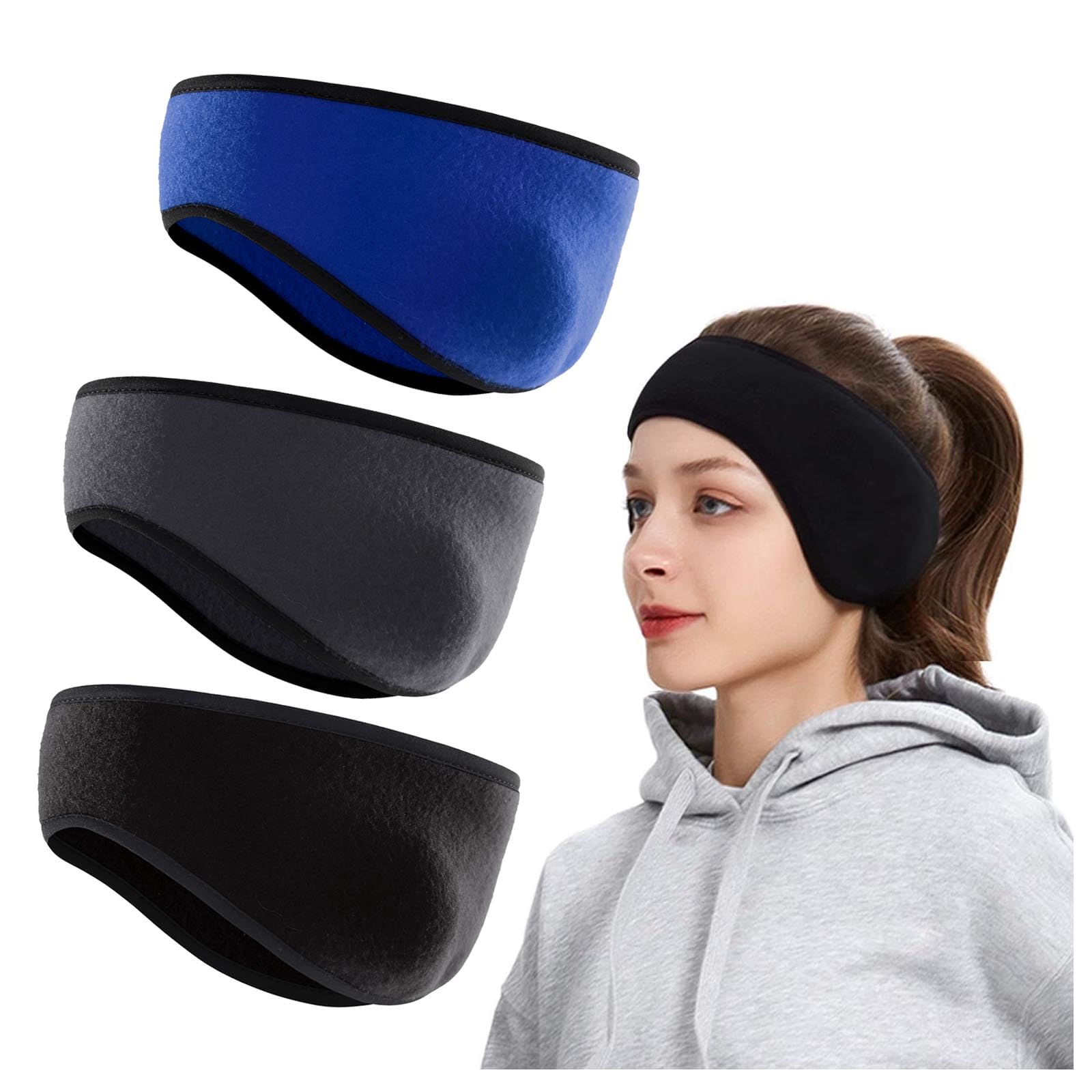 GWAWG Fleece Ear Warmers Headband Ear Muffs Winter Headbands Fleece Headband for Adults Men & Women, Stay Warm & Cozy with our Thermal Polar Fleece & Performance Stretch(3PCS)