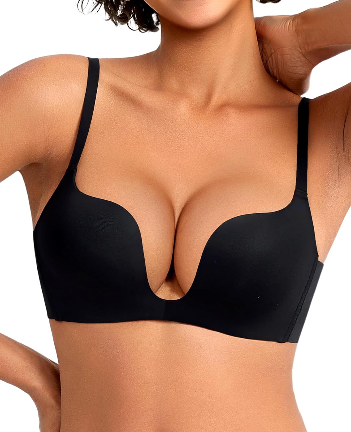 Upushall Women's Push Up Wireless Bra Add 2 Cups Padded Plunge No Underwire T Shirt Bras
