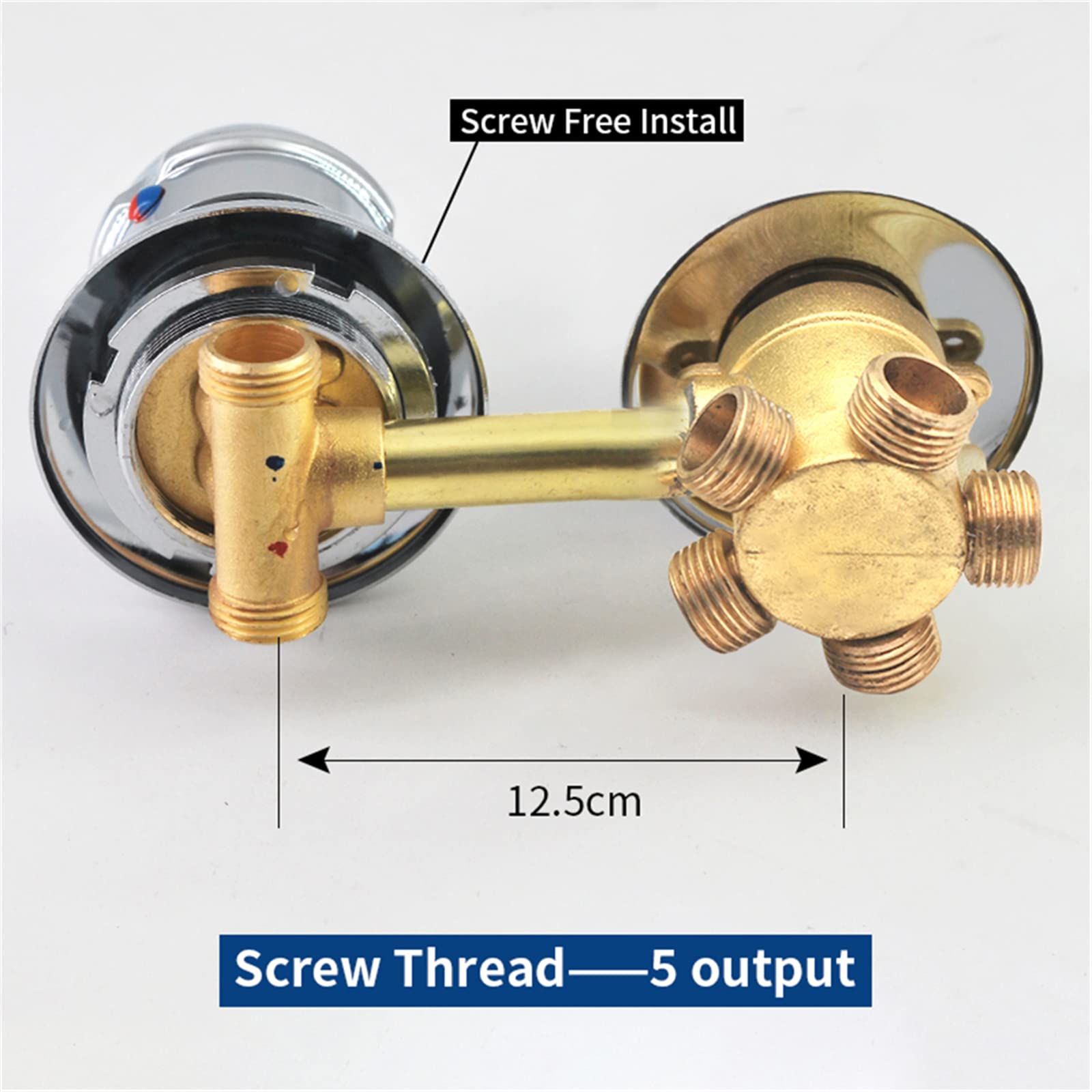 Rubinetto miscelatore per doccia con deviatore a 2/3/4/5 uscite, senza viti, facile installazione, manopola rotonda filettata, valvola di miscelazione per acqua fredda e calda in ottone G1/2