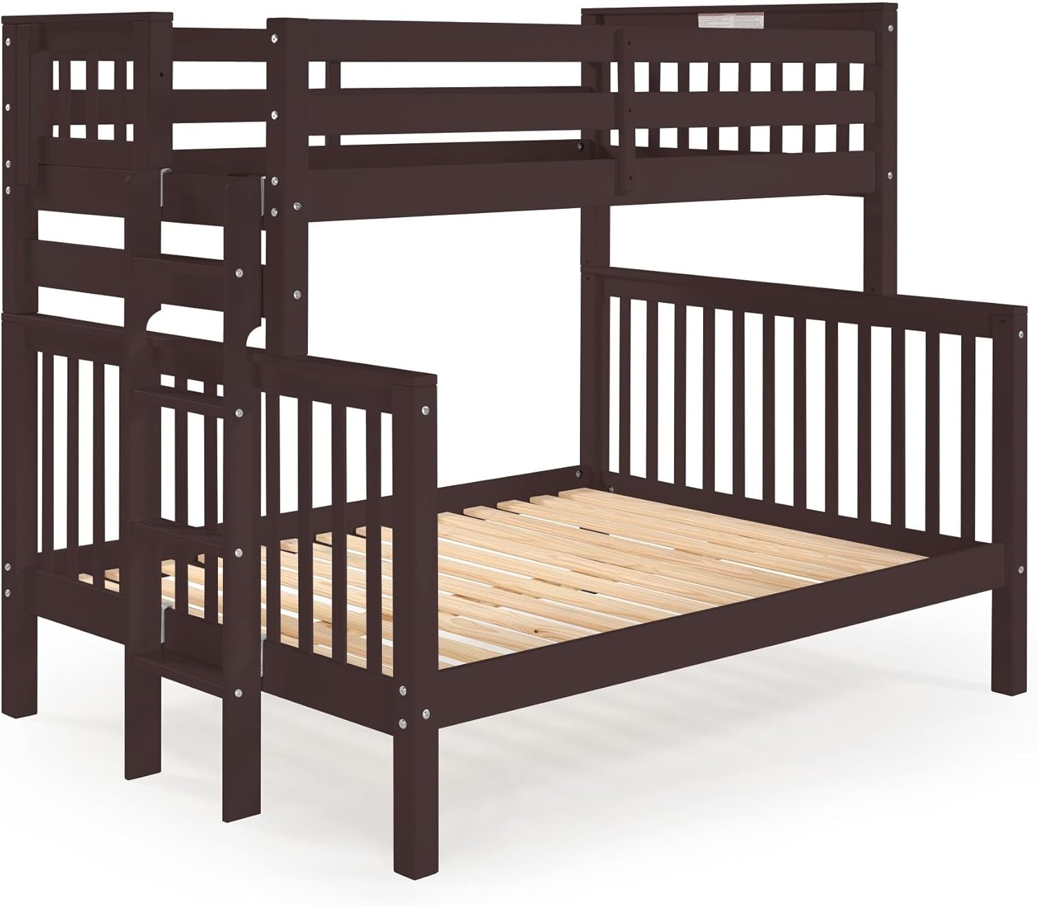 Bedz King Bunk Beds Twin Over Full Mission Style, End Ladder, Dark Cherry