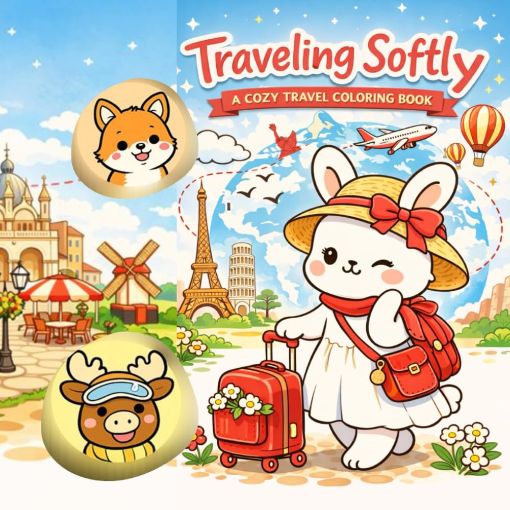 A cozy travel coloring book: A Relaxing Coloring Journey Through Cute Places