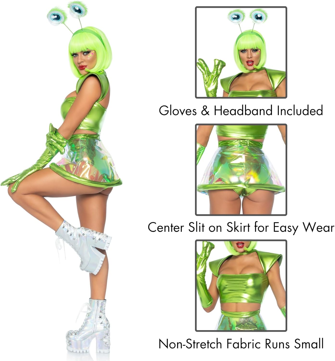 Leg Avenue womens Beam Me Up Babe Alien Halloween Costumes With Gloves and Googly-eye Headband