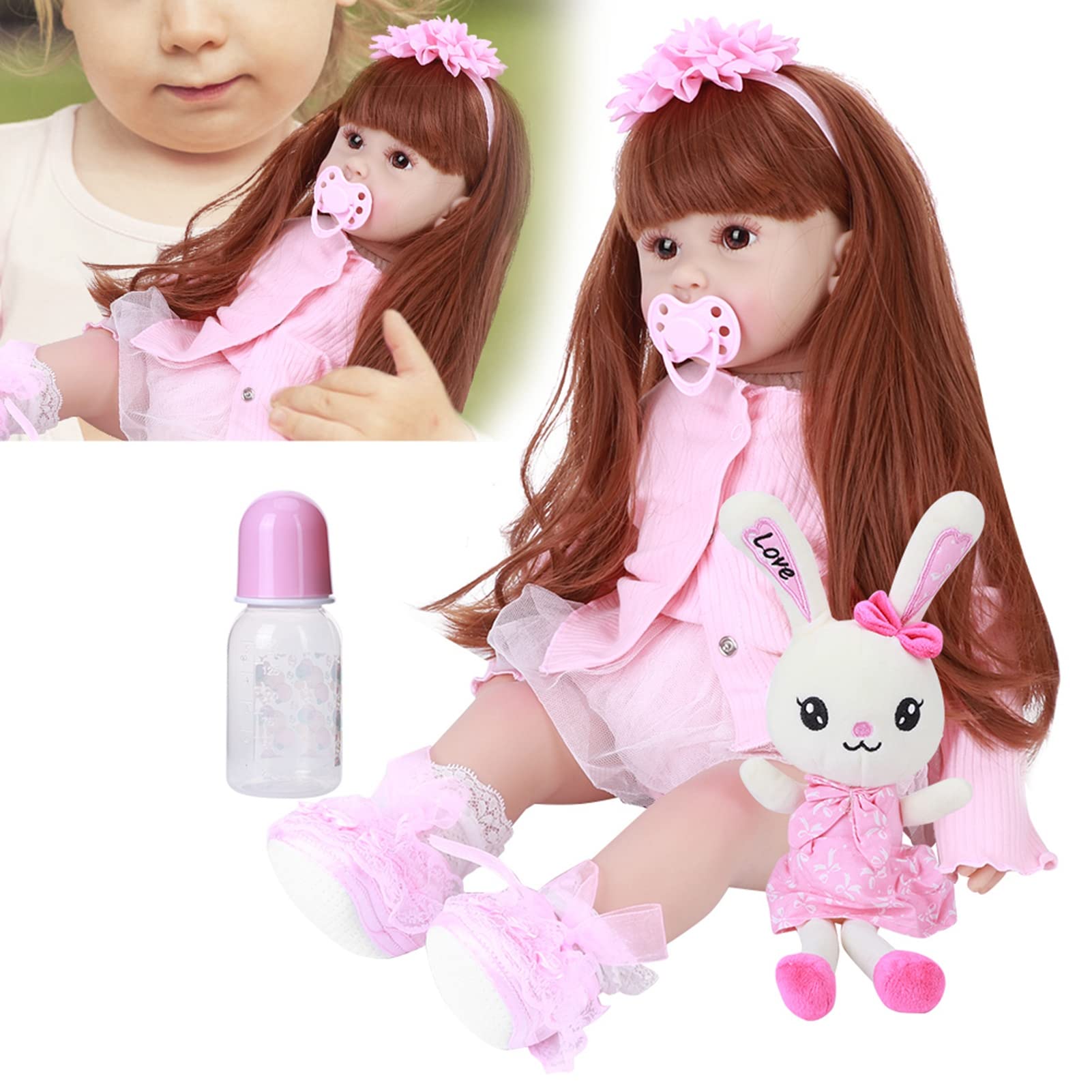 Bellissima Bambola in Silicone per Bambina da 60 cm. Regalo Perfetto per i bambini. Giocattolo Morbido e Realistico (occhi marroni)