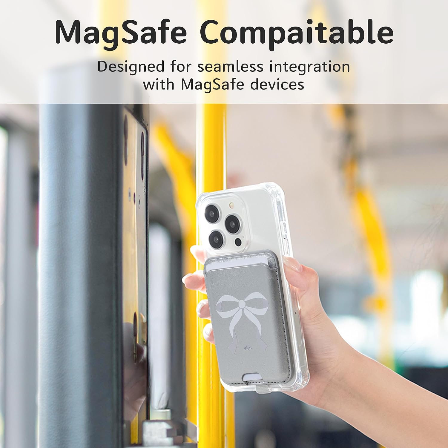 EKAX Anti-Lost Magnetic Phone Wallet, Strong Magnetic Design, Compatible with MagSafe, Holds 1 Cards, Phone Wallet Stick on iPhone and Android Smartphones, (White Bow, Pocket) image 3