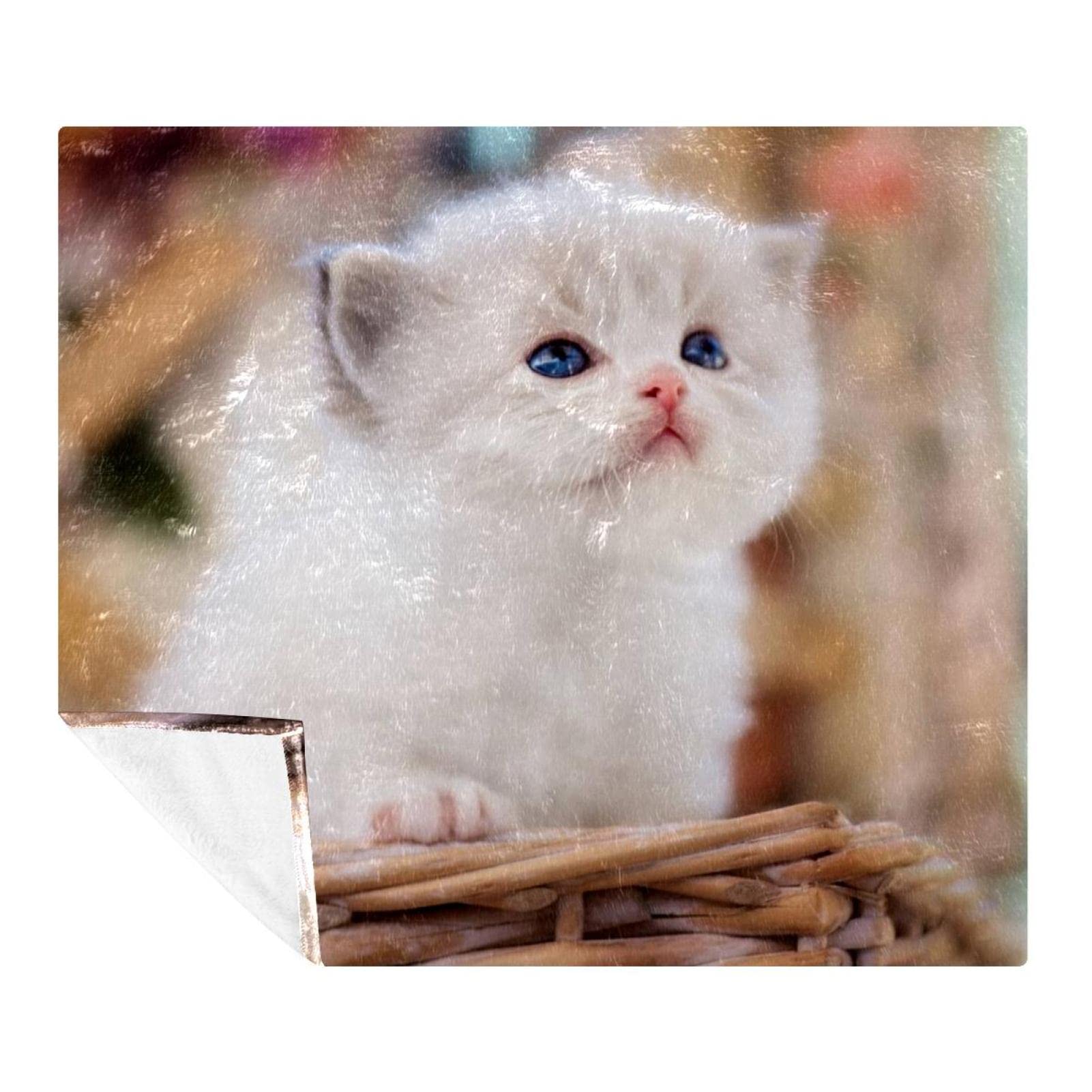 Couverture en peluche chaton blanc en microfibre douce