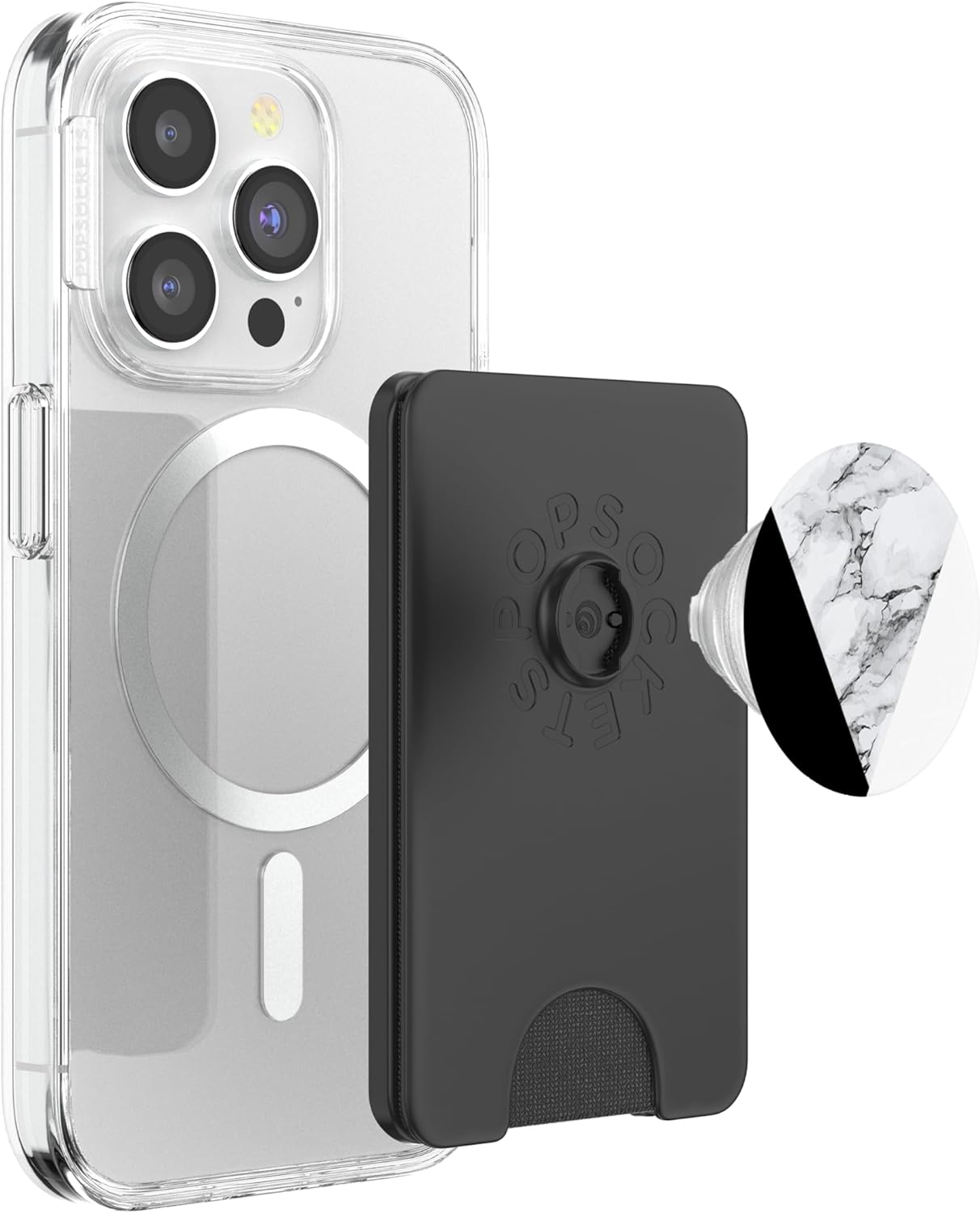 Black White Marbled Chic Geometric Design PopSockets PopGrip: Swappable Grip for Phones & Tablets PopSockets PopWallet for MagSafe