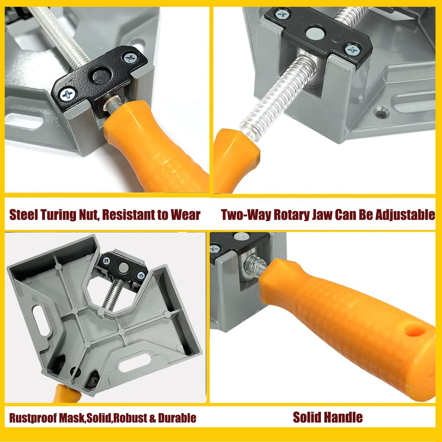 4 Pcs Serre Joint Angle 90 °, Etau D'angle Alliage d'Aluminium, Pince de Soudage d'angle avec Mâchoire Pivotante Réglable, pour Outils Menuisier, Soudage de Charpentier Gris (4 pcs)