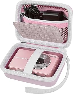 Boobowl Digital Camera Case with Shockproof Bumps, Travel Carrying Case Compatible with KODAK PIXPRO FZ45 FZ55, for CAMKORY, for Canon IXUS, Compact Storage Bag for Kids Vlogging Gear & SD Card-Pink