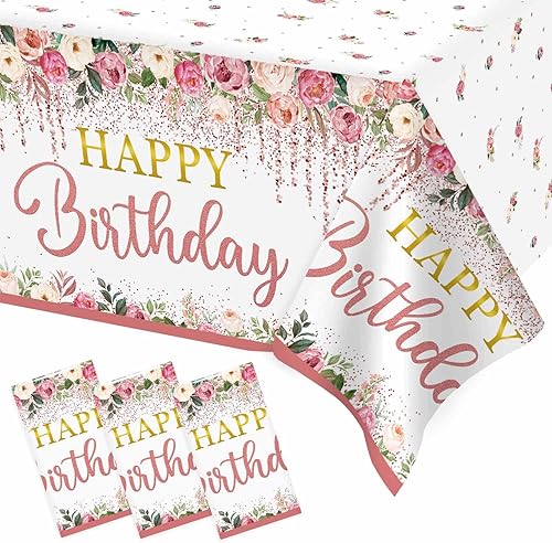 Mantel rectangular de plástico de 3 piezas para decoración de fiesta de cumpleaños, tamaño grande de 54 x 108 pulgadas, mantel de cumpleaños color