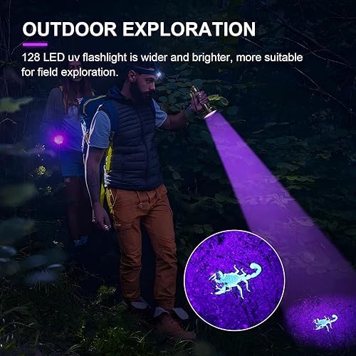 Miniatura 3 de ESCO LITE Linterna de luz negra UV, potente linterna ultravioleta de mano de 128 LED, detector de luz negra brillante mejorado para orina de perro,