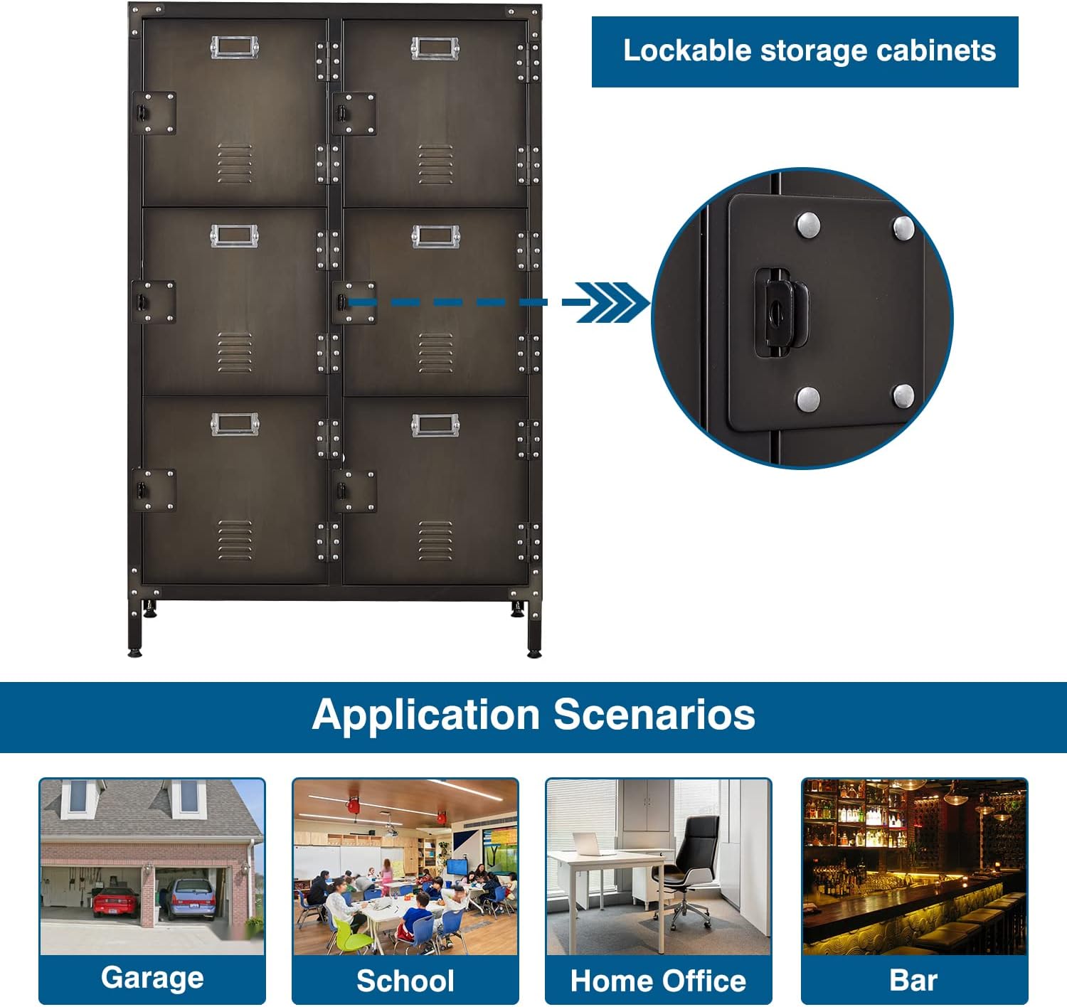 PEUKC Metal Locker Storage Cabinet, 47.3" Steel Retro Cabinets with 6 Lockable Doors, Employees Locker Industrial Storage Cabinet for Home, School, Gym