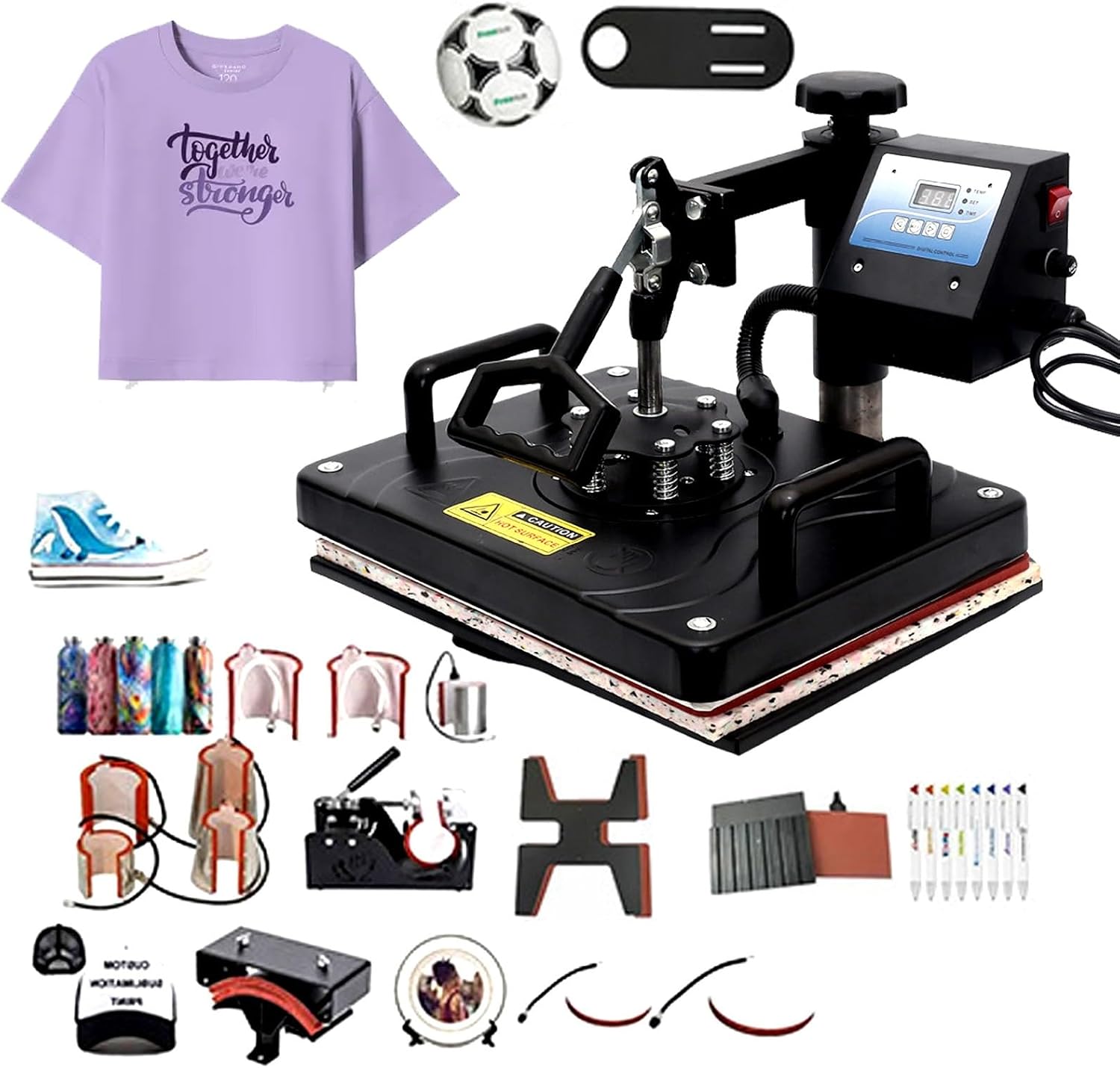 Heat Press Machine for T-Shirts 12” X 15” Heat Press with Hat Press Easy to Use Shirt Press Machine for T Shirts/Mug/Cap/Plate Heat Transfer Projects(Black-15 in 1)