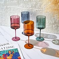 Vista 6 de Khen - Vasos de colores apagados - Agua y vino Juego de 4 cristalería de cristal apagado pastel, cócteles de copa, rojo y blanco, color de cena