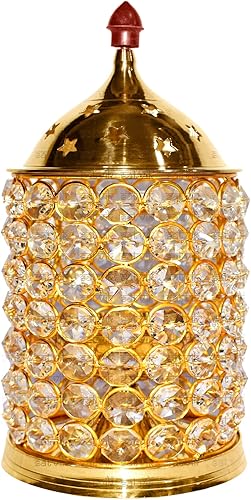 Miniatura 4 de SATVIK Akhand Jyoti Diya de 8 pulgadas con piedras de primera calidad para Diwali Pooja. Lámpara decorativa de aceite de latón para decoración