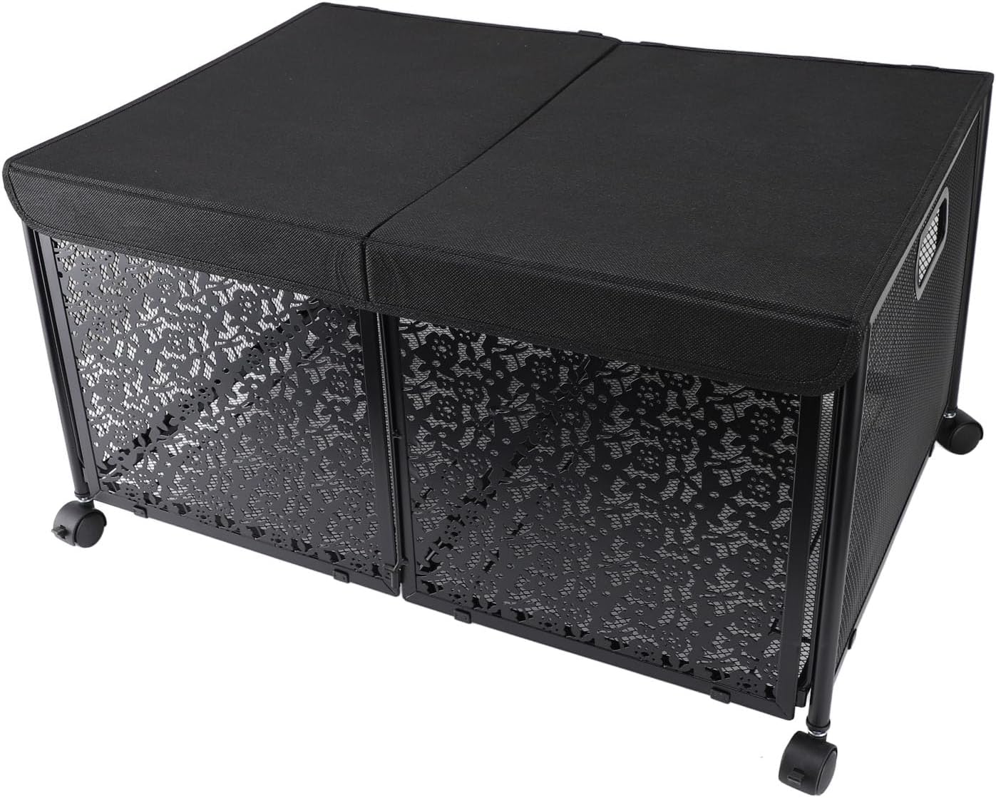 Focket Toy Box, 70L Extra Large Collapsible Kids Toy Storage Chest with 360° Rotating Wheels Sturdy Metal Construction for Nursery Playroom Bedroom Living Room (Black)