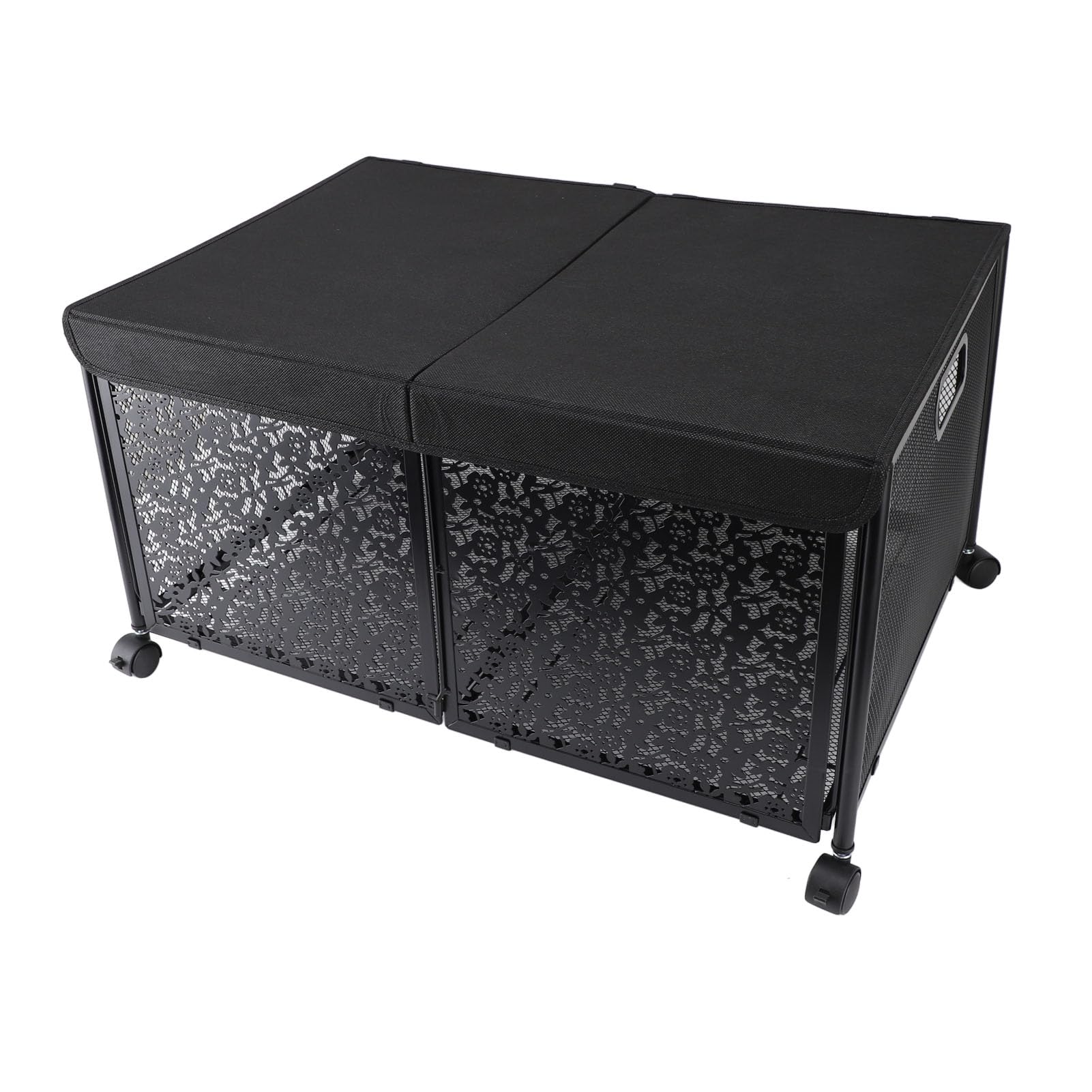 Focket Caja de Juguetes de Metal con Ruedas Giratorias, Caja de Juguetes Grande, Ahorro de Espacio Portátil para Habitación de Niños, Sala de Juegos (BLACK)