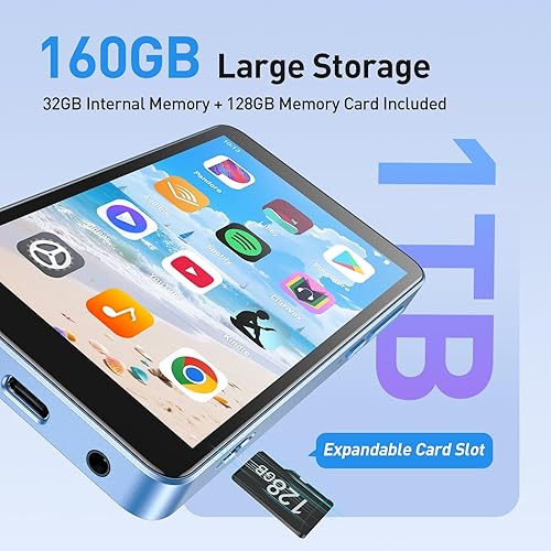 Miniatura 3 de AGPTEK Reproductor MP3 de 160 GB con Bluetooth y WiFi, T08X 4 pulgadas Android 14 MP4 reproductor de música con Spotify, audible, App Store, hasta 1