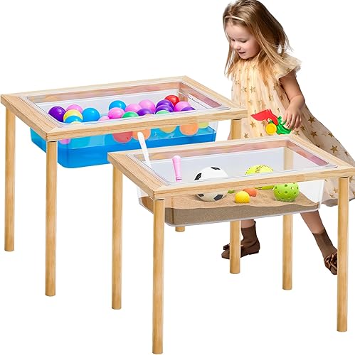 Uiifan 2 juegos de mesa sensorial de madera y arena, mesa de agua, mesa de actividades interactiva para niños, mesa de arte para niños, regalo para