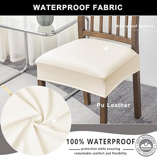 Miniatura 3 de NILUOH Juego de 4 fundas de asiento impermeables para sillas de comedor, de piel sintética, extraíbles y lavables, fundas traseras (PU-beige)