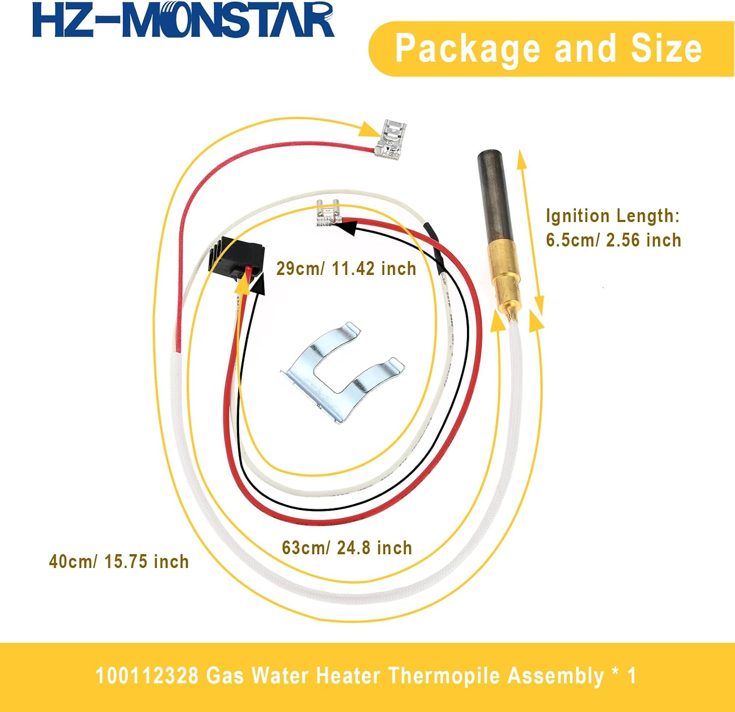 Minivolt Thermopile for Water Heater Compatible with Reliance, Whirlpool, AO Smith, Kenmore, American Water Heater Replace 100112330 9007876 9007877 Repalce 300 301 Series
