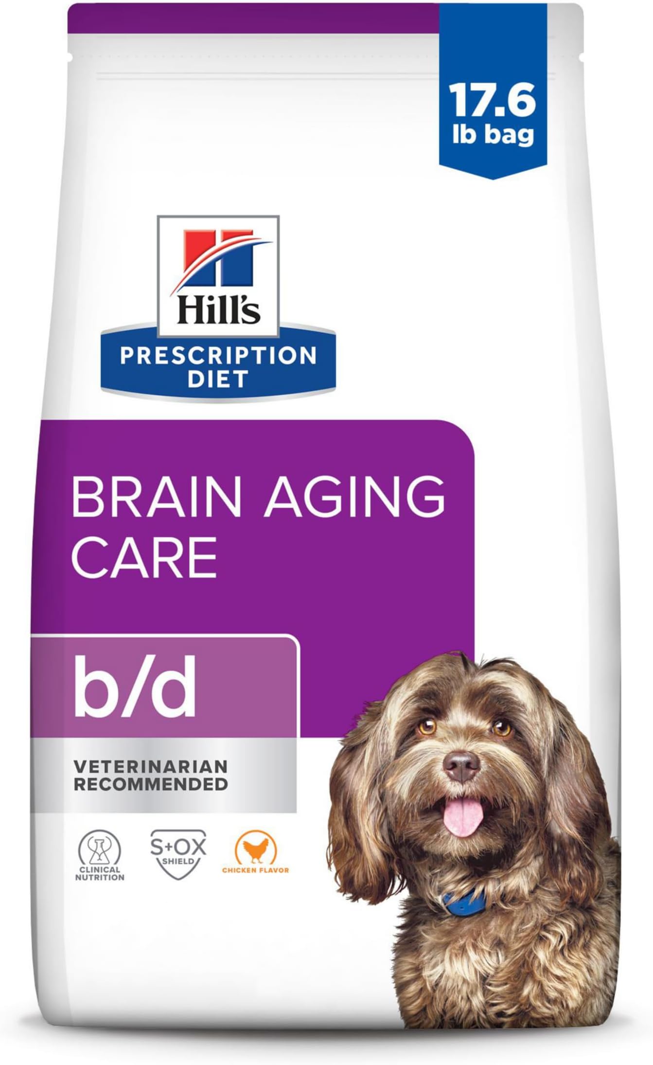 Hill's Prescription Diet b/d Brain Aging Care Chicken Flavor Dry Dog Food, Veterinary Diet, 17.6 lb. Bag