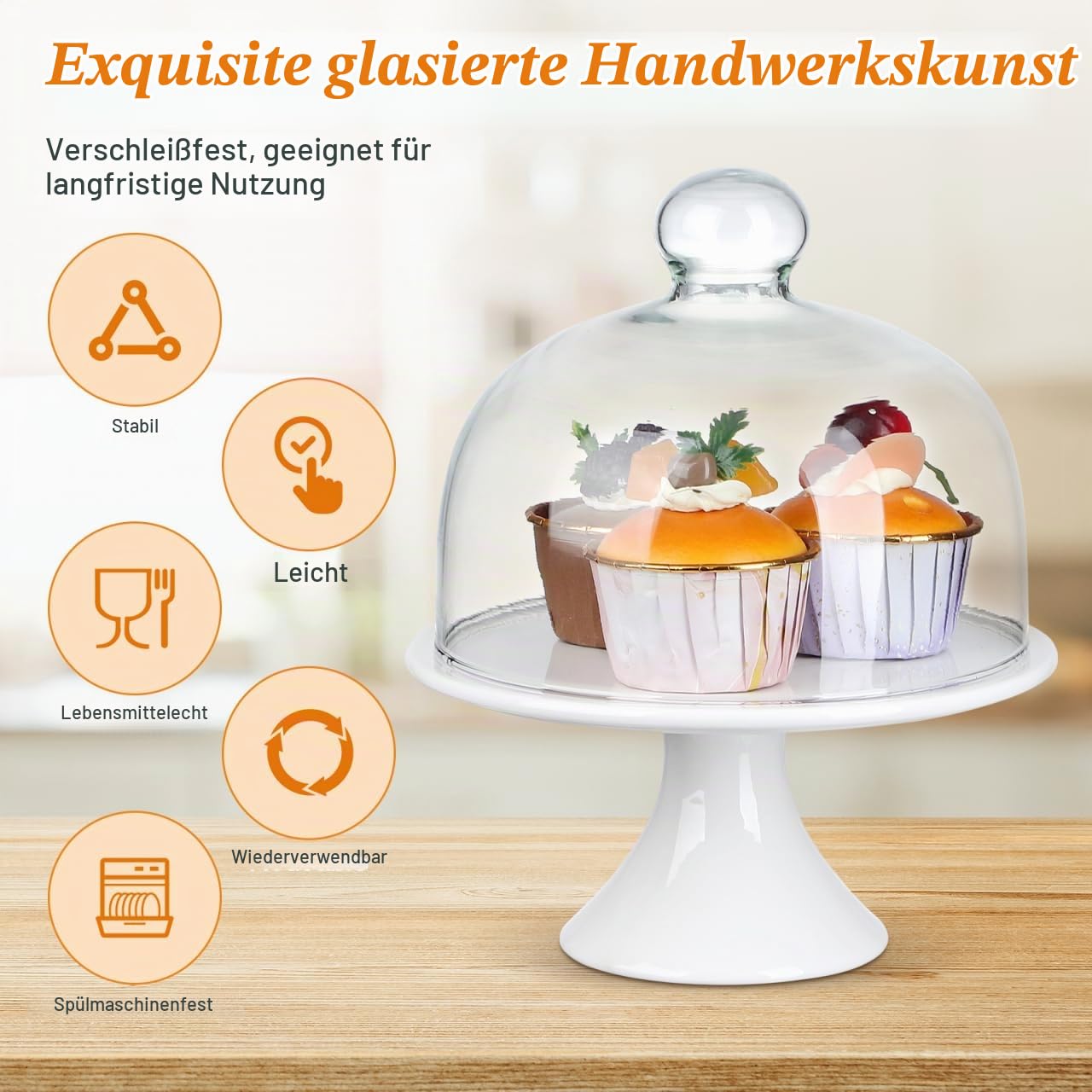 Cabilock Kuchenplatte Mit Glasglocke Keramik Kuchenständer Mit Fuß Für Kuchen Obst Und Gebäck Servierplatte Für Hochzeit Buffet Party Und Tischdekoration