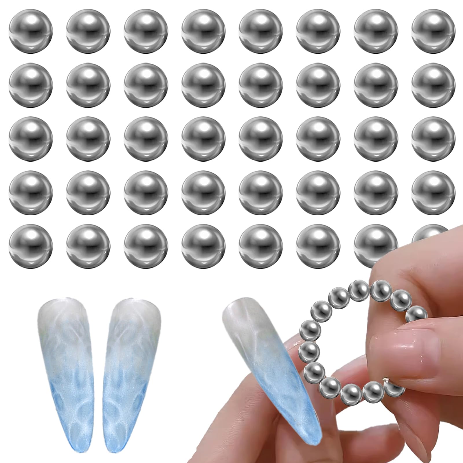Lot de 40 perles magnétiques œil de chat pour nail art - Outil magnétique pour vernis gel avec effet d'ondulation d'eau