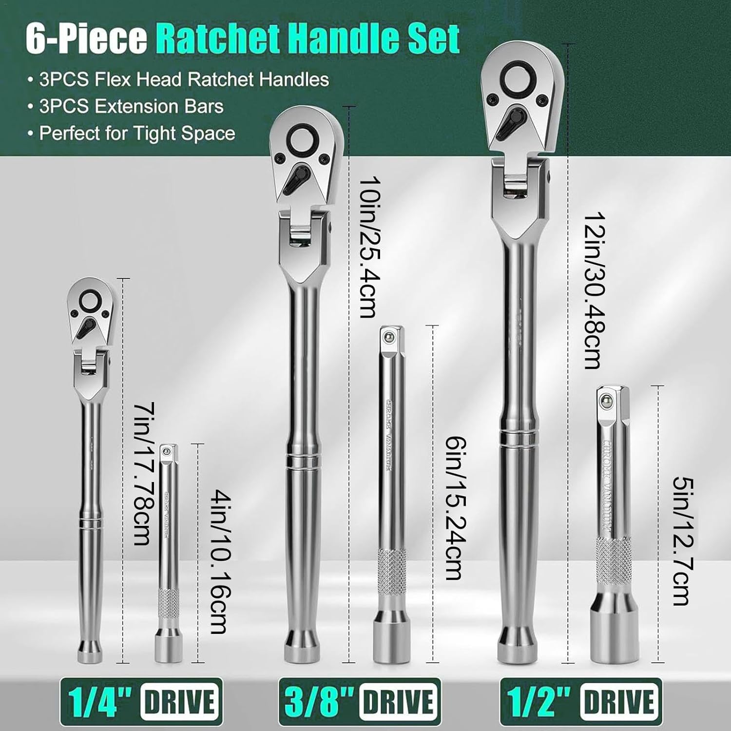 クイックリリースラチェット、拡張可能なドライブラチェット、180度調節可能なスチールラチェットレンチ - 6 x 72歯付きスパナセ