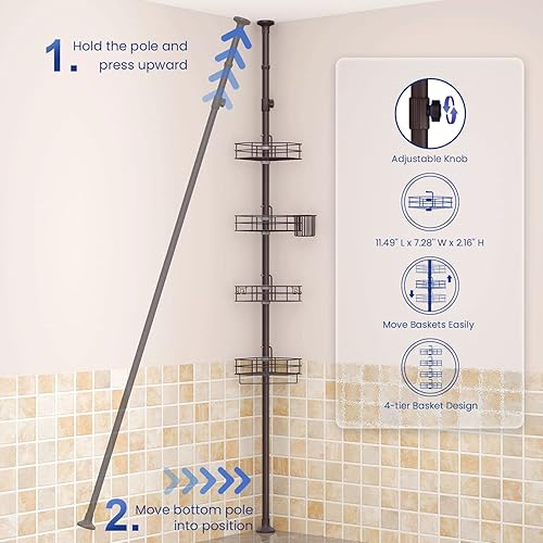 Miniatura 7 de SEIRIONE Estante de ducha a prueba de óxido para ducha interior, organizador de 4 organizadores para almacenamiento de accesorios de champú y