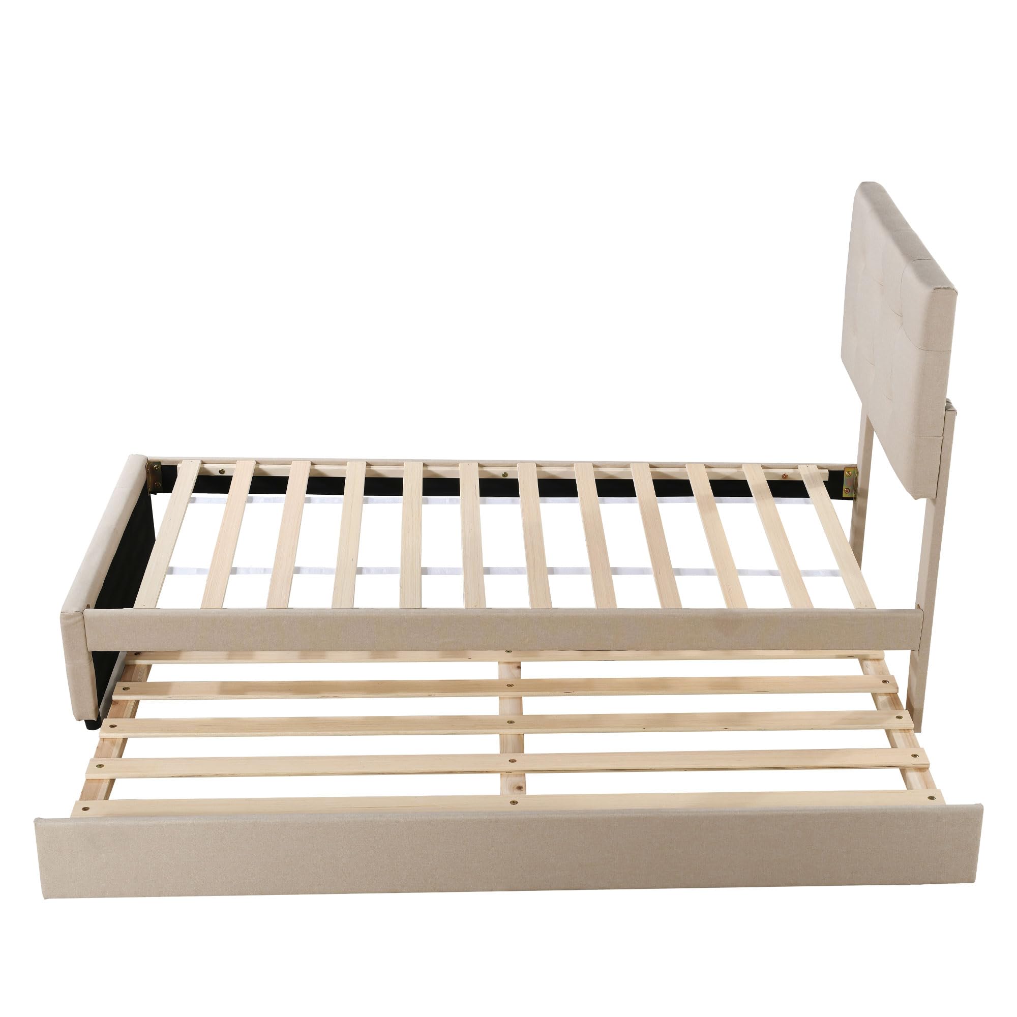 Lettino imbottito 90 x 200 cm, letto estraibile per bambini, testiera regolabile, imbottitura in lino delicato sulla pelle, letto singolo piatto, letto per ragazzi (beige) (beige)