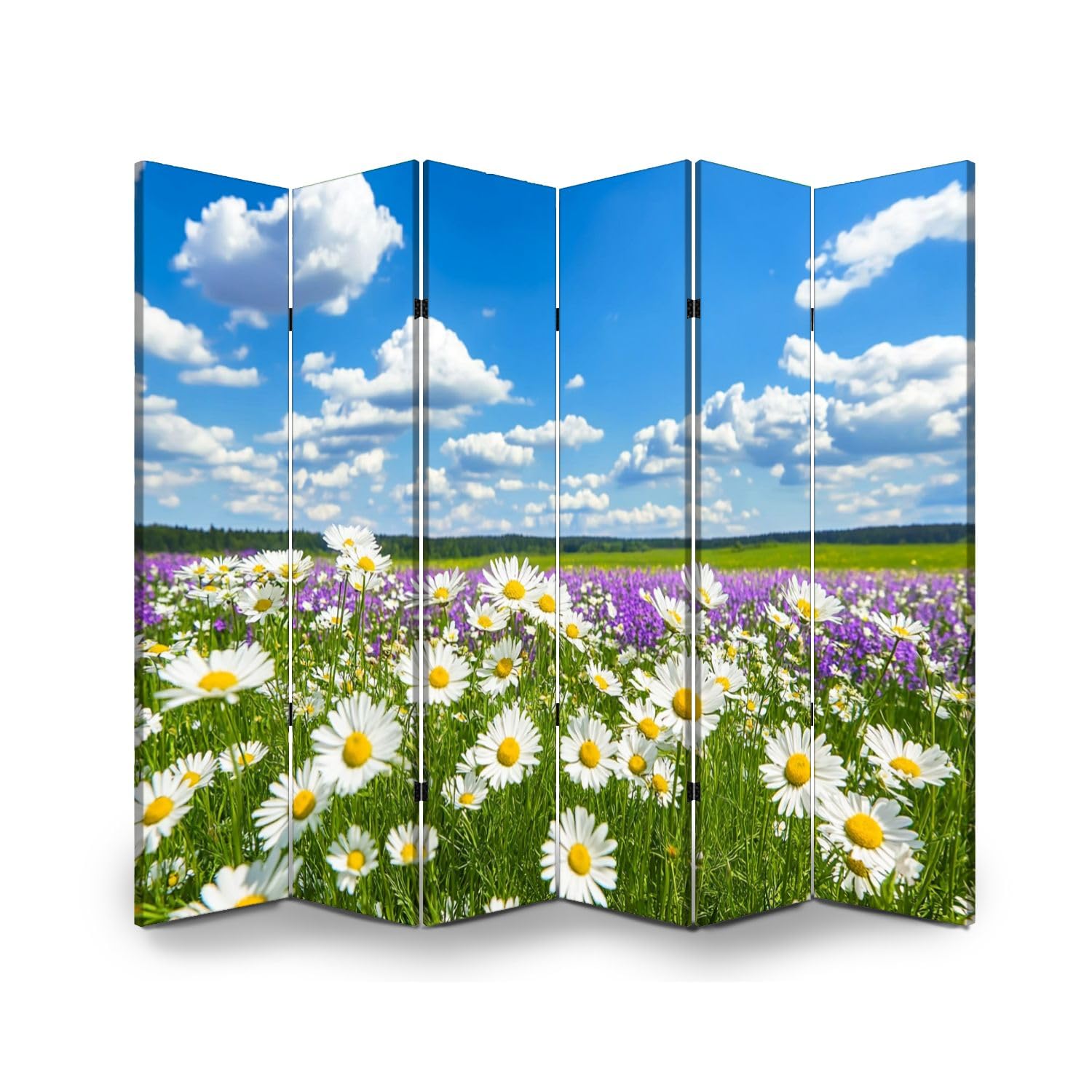 6 Panels Room Divider Screen Spring Landscape Flowering Flowers Meadow Wood Folding Privacy Screen Partition Canvas Wall Divider Freestanding Portable