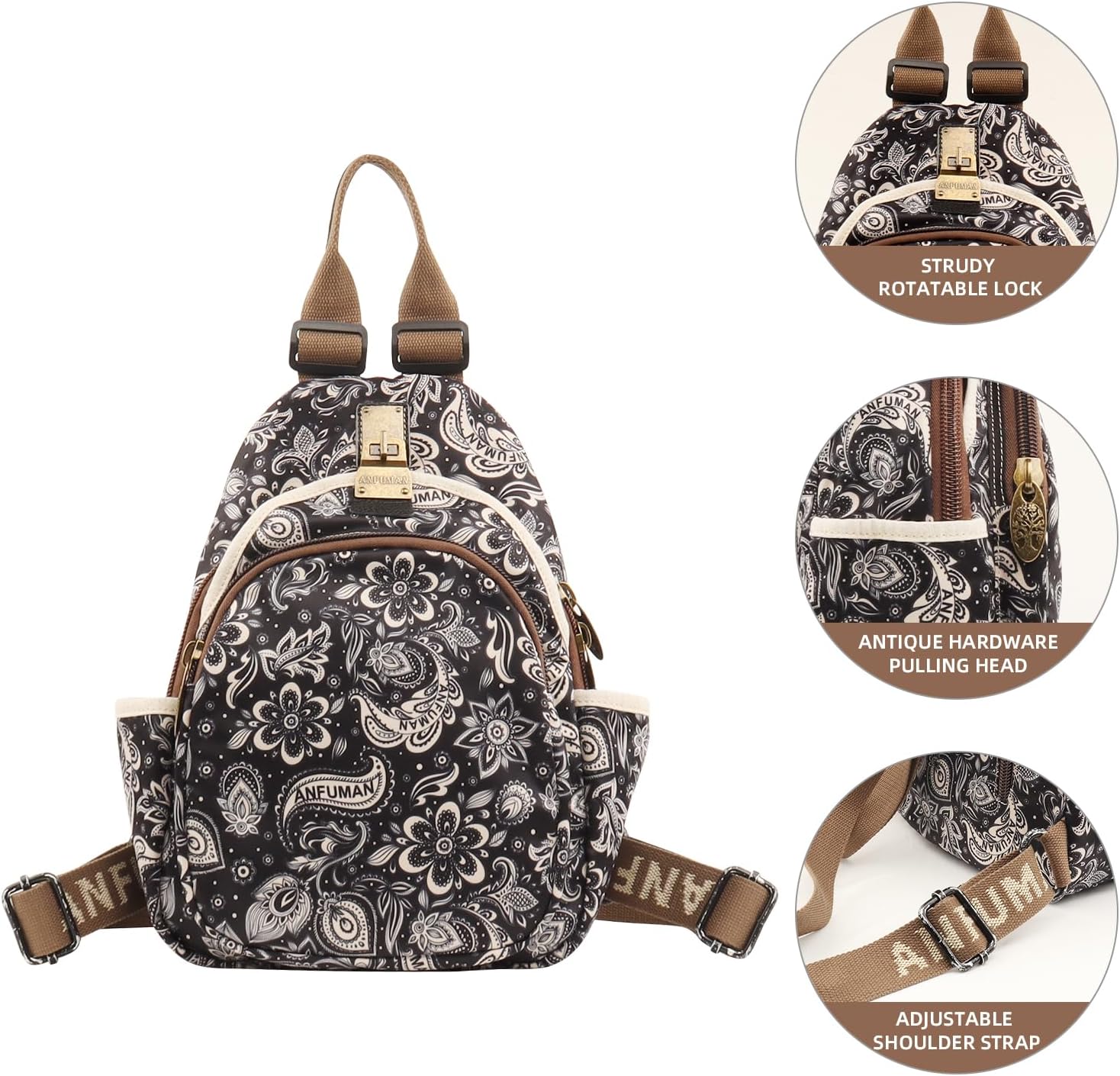 Small Backpacks Purse for Women Mini Waterproof Colorful Print Leisure Travel Bags (Black Flower) - Image 6