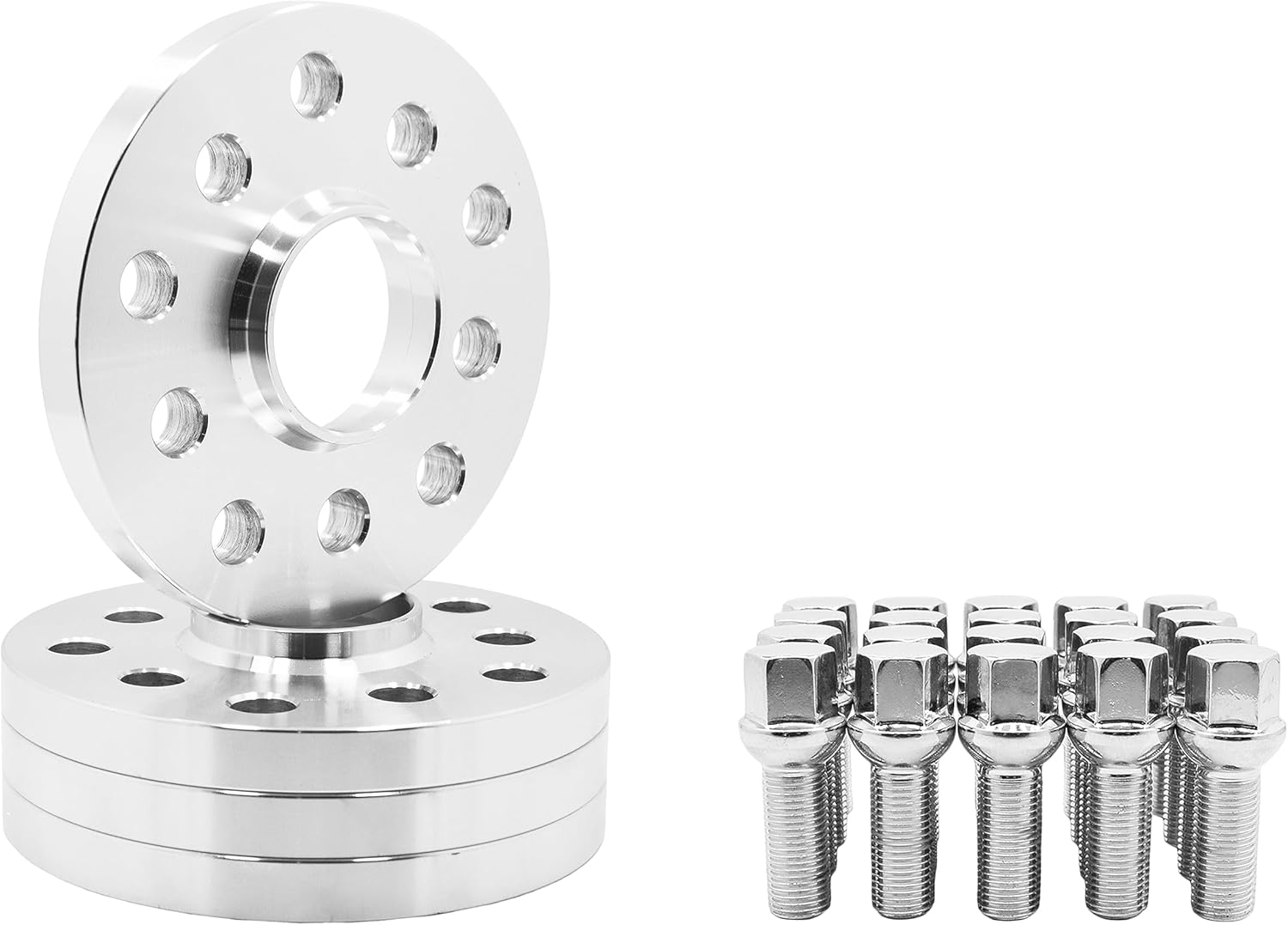 (4) 5x112 Hubcentric Wheel Spacers Kit 15 MM Thick + 20 Chrome Ball Seat Extended Lug Bolts 09-2019 A4 A5 A6 A7 A8 All Road S4 S5 S6 S7 RS5 RS7 Q5 SQ5 W/Factory Wheels