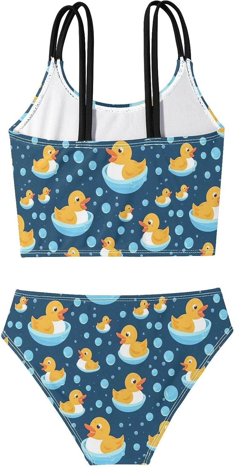 visesunny Girls Two Piece Swimsuits Little Yellow Duck Drops Girl's Bikini Sets Bathing Suits for Girls Size 5-12Y