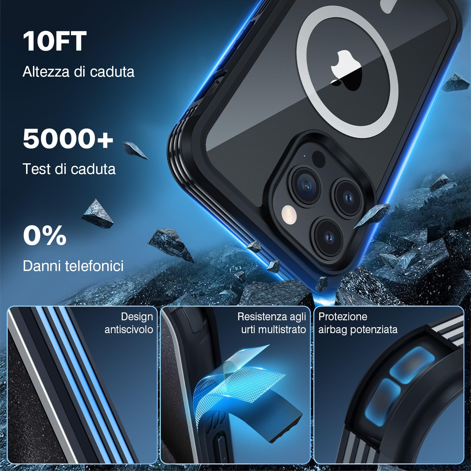 CENHUFO Cover Magnetica iPhone 15 Pro Max, [Compatibile con Magsafe] Integrata [9H HD] Vetro Temperato Schermo e Protezione Fotocamera, Custodia Antiurto 360 Gradi Rugged Doppia Faccia Case - Nero