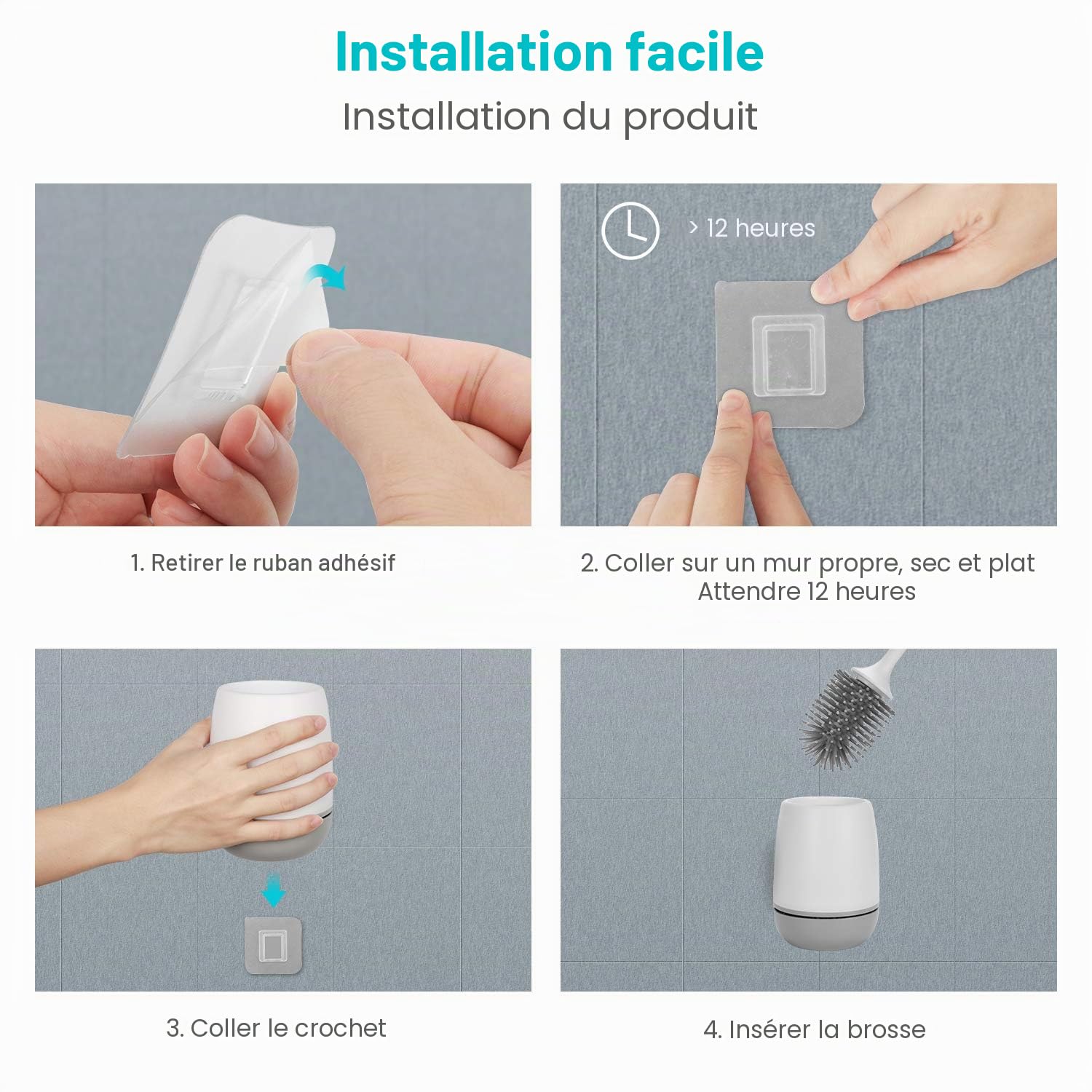 Brosse WC, Brosse de Toilette en Silicone, EWEIMA Balayette WC en Silicone Antibactérienne à Séchage Rapide, Brosse Toilettes à Manche Long, Montage Mural/au Sol