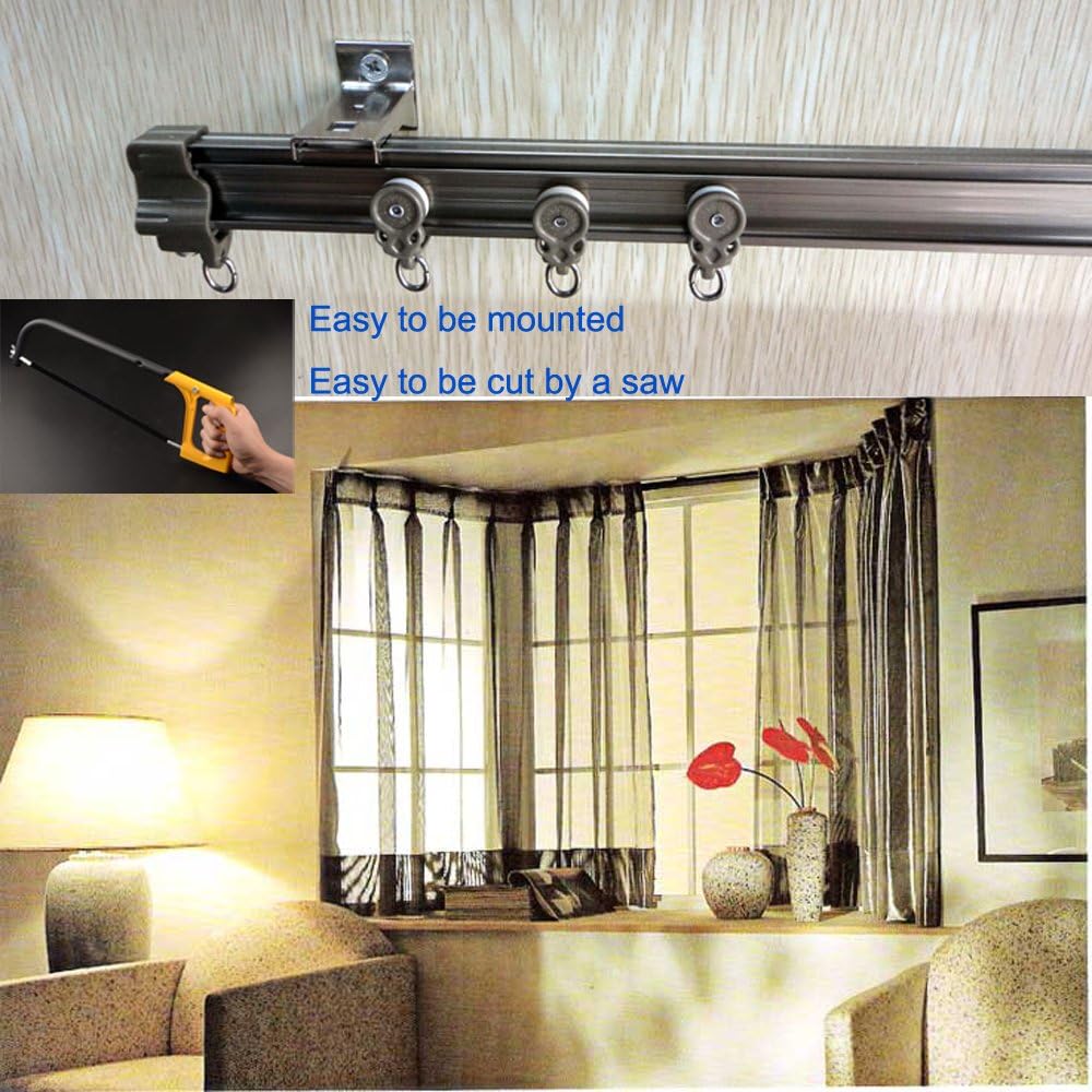 Brown Aluminum Metal Alloy Bendable Window Tracks Curtain Poles Side Wall Mounting (200cm Sidewall Mount)