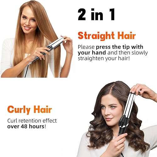 Miniatura 2 de Plancha de pelo 2 en 1, plancha de pelo de 1 14 pulgadas de cerámica, plancha de pelo en un viaje de doble voltaje con temperatura ajustable para