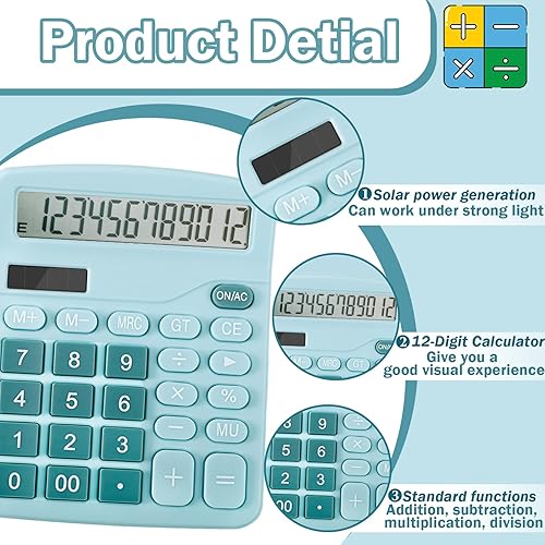 Miniatura 4 de Calculadora de 12 dígitos, calculadoras de escritorio con botones grandes y pantalla grande, calculadoras de oficina, batería solar de doble