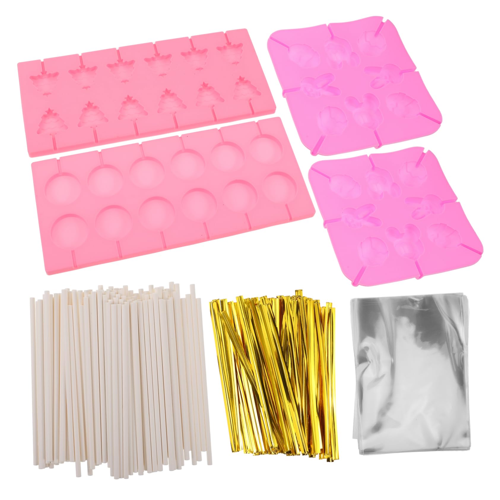 Molde de Silicona para Piruletas Navideñas, 7 Piezas | Incluye Palitos, Bolsas de Golosinas y Bridas, Formas Variadas, para Chocolate y Caramelo Duro