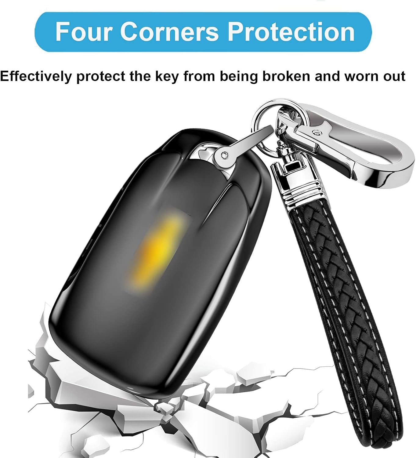 Key Fob Cover Case for Chevy Soft TPU Key Holder Smart Car Key Protector with Leather Keychain Lanyard for Chevrolet 2016-2021 Equinox Malibu Cruze Camaro Tahoe Silverado Traverse Blazer Sonic,Black