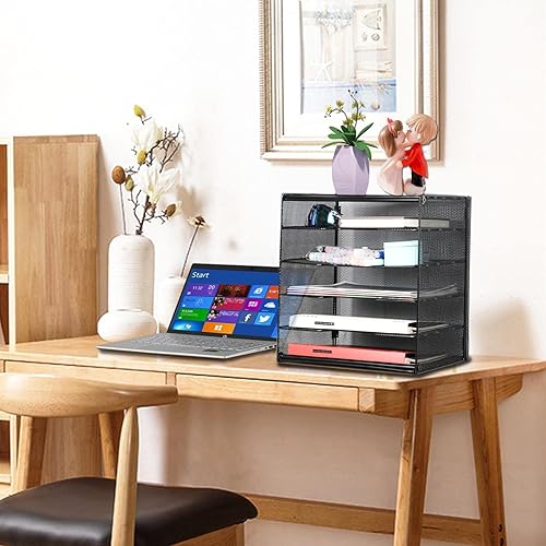 Miniatura 2 de Organizador de escritorio, paquete de 2, organizador de bandejas de papel para cartas, organizador de archivos de escritorio de malla con 6