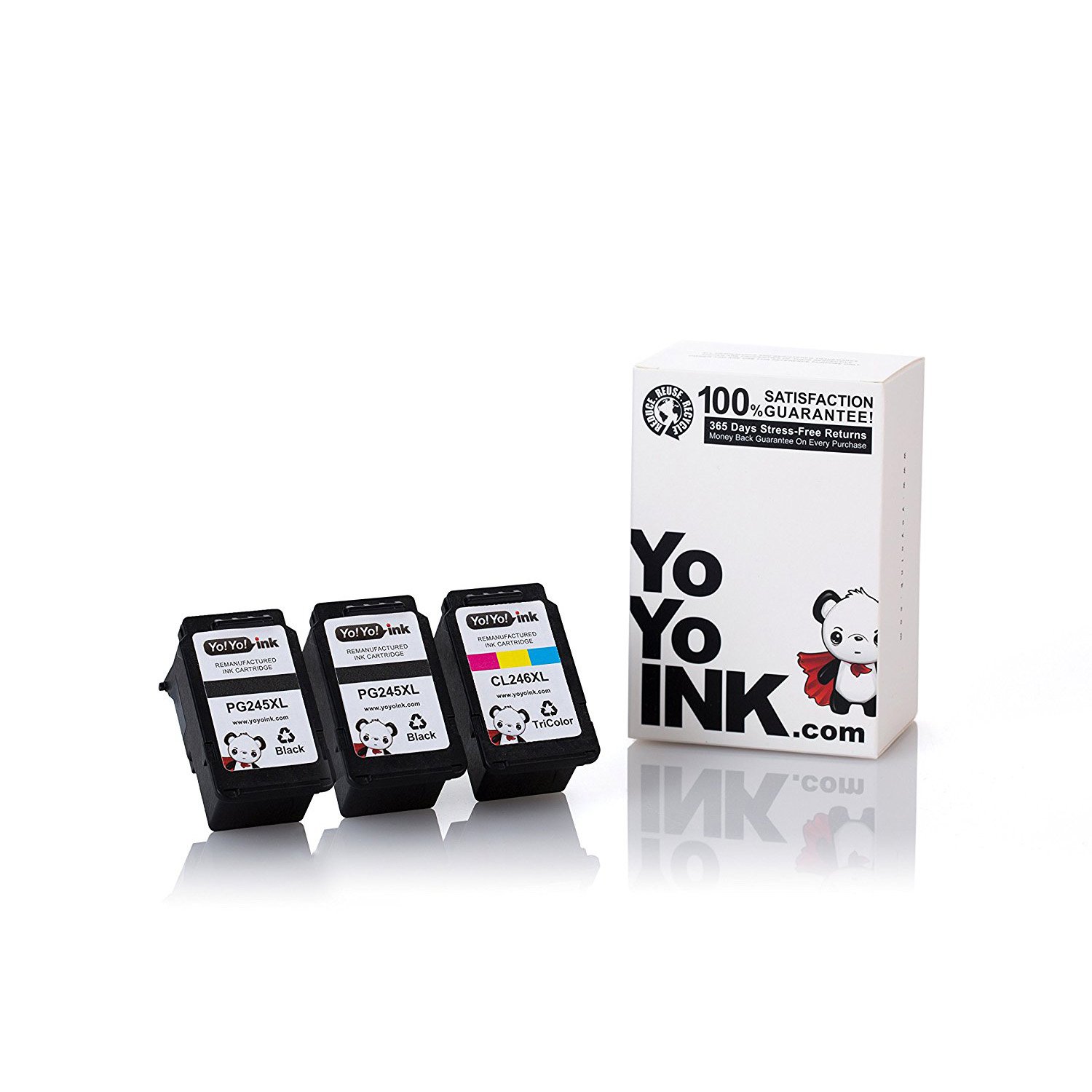 YoYoink Remanufactured Ink Cartridges Replacement for Canon PG245XL CL246XL High Yield (2 Black, 1 Color; 3 Pack) - Compatible with MX490 MX492 MG2920 iP2820