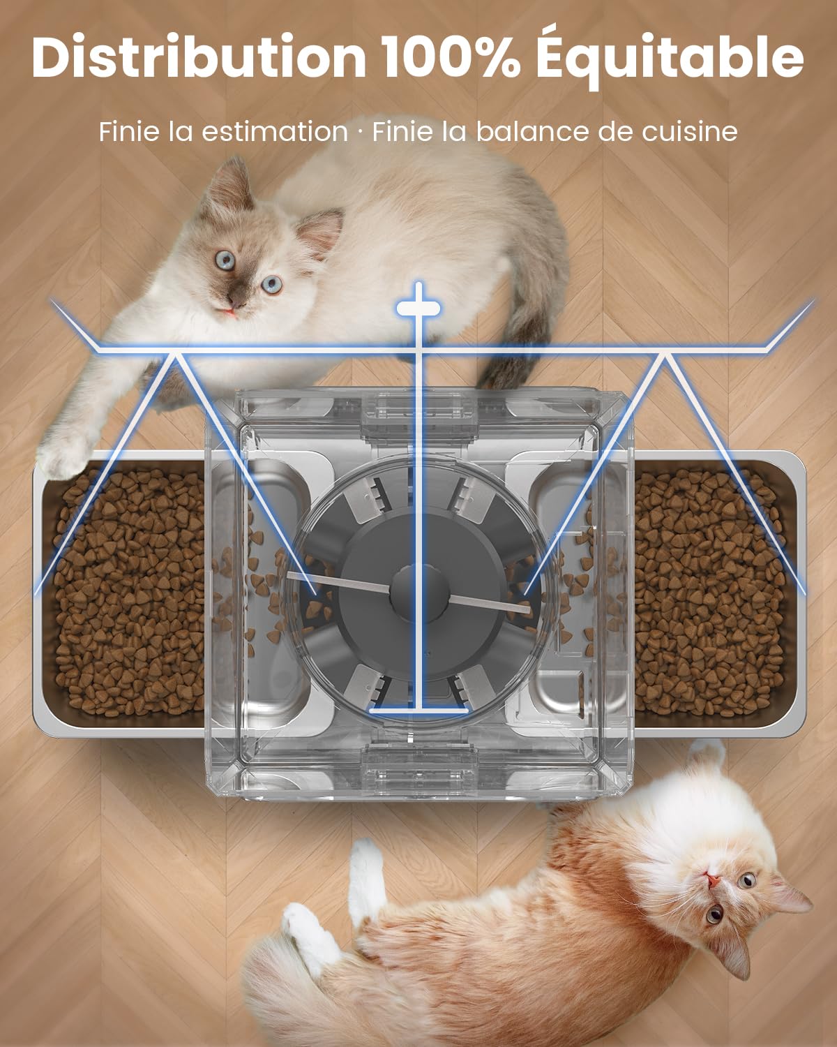 Distributeur automatique de nourriture pour chat pour 2 chats, 5L/20 tasses Distributeur automatique de nourriture pour chat avec bols réglables, panneau de commande amovible, programmation